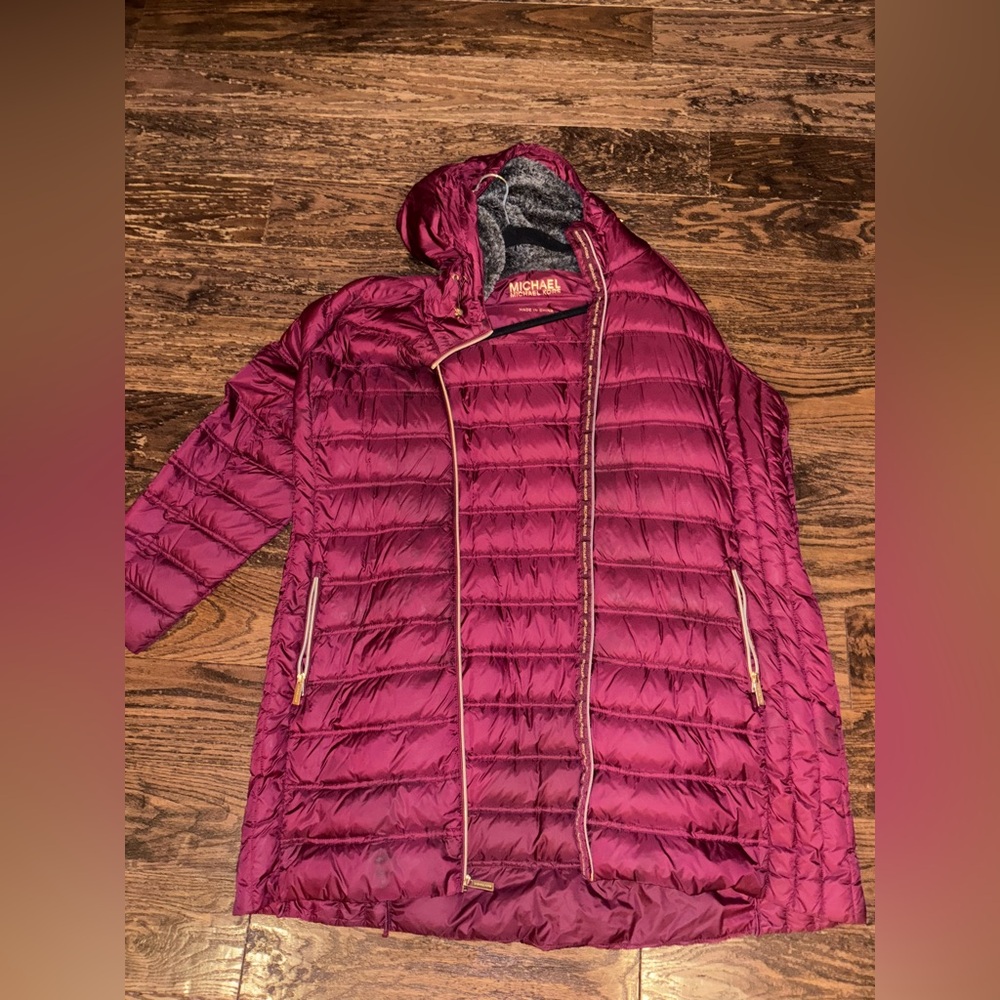 Michael Kors Magenta Quilted Puffer Coat with Hood